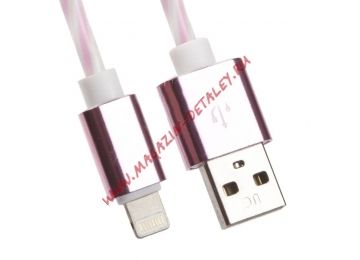 USB кабель для Apple iPhone, iPad, iPod 8 pin витая пара с металл. разъемами белый с розовым, европакет LP