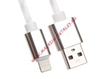 USB кабель для Apple iPhone, iPad, iPod 8 pin витая пара с металл. разъемами белый, европакет LP