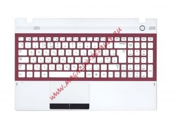 Клавиатура (топ-панель) для ноутбука Samsung 300V5A 305V5A белая с красной рамкой и белым топкейсом