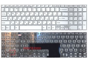 Клавиатура для ноутбука Sony FIT 15 SVF15 SVF152 белая без рамки под подсветку, плоский Enter