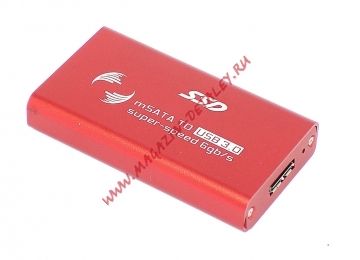 Бокс для SSD диска MSATA с выходом USB 3.0 алюминиевый, красный