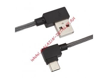 USB кабель "LP" Type-C Г-коннектор оплетка леска (черный/блистер)