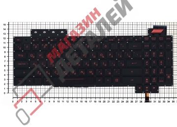 Клавиатура для ноутбука Asus FX63VM, FX63VD, FZ63VM черная с красными символами и подсветкой