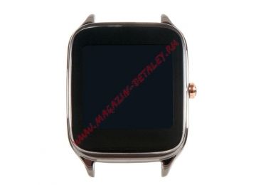 Дисплей (экран) в сборе с тачскрином для Asus ZenWatch 2 WI502Q SPARROW-2D черный с рамкой цвета сажи