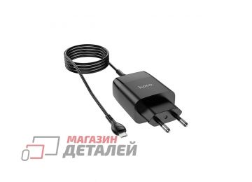 Блок питания (сетевой адаптер) HOCO C86A Illustrious 2xUSB, 2.4A с кабелем micro USB (1м) с дисплеем (черный)