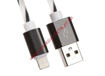 USB кабель для Apple iPhone, iPad, iPod 8 pin витая пара с металл. разъемами белый с черным, европакет LP