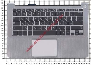 Клавиатура (топ-панель) для ноутбука Samsung 900X3A черная с серебристым топкейсом