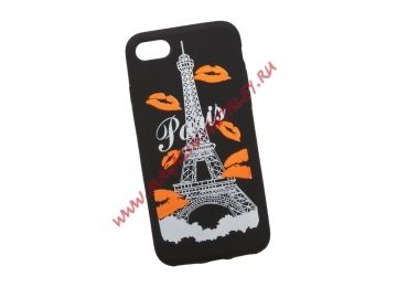 Силиконовый чехол Париж для Apple iPhone 7 черный, оранжевые губки