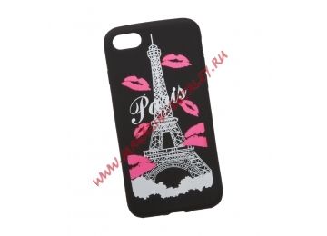 Силиконовый чехол Париж для Apple iPhone 7 черный, розовые губки