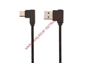 USB кабель "LP" USB Type-C L-коннектор "Круглый шнурок" (черный/коробка)
