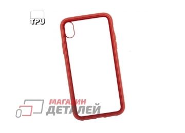 Чехол REMAX Shield для iPhone Xr прозрачное стекло с рамкой+TPU красный