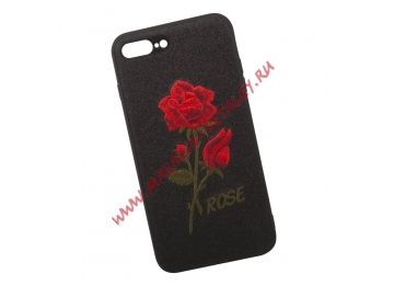 Защитная крышка "Роза красная" для Apple iPhone 8 Plus, 7 Plus с вышивкой, черная