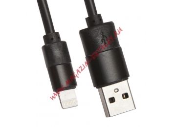 USB кабель для Apple iPhone, iPad, iPod 8 pin круглый soft touch металлические разъемы черный, европакет LP