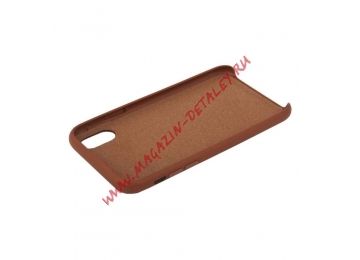 Защитная крышка для iPhone Xr Leather Сase кожаная (коричневая, коробка)