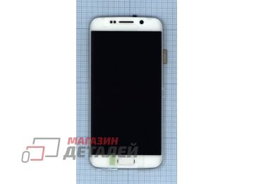 Дисплей (экран) в сборе с тачскрином для Samsung Galaxy S6 Edge SM-G925F белый с рамкой (Premium LCD)