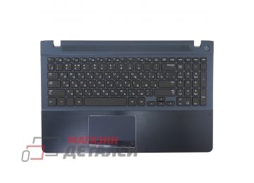 Клавиатура (топ-панель) для ноутбука Samsung NP510R5E черная c синим топкейсом