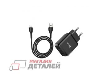 Блок питания (сетевой адаптер) HOCO N7 Speedy 2xUSB, 2.1A с кабелем Lightning (черный)