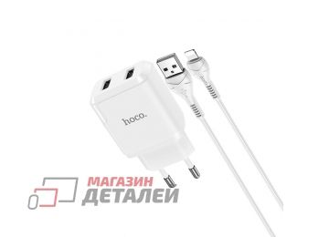 Блок питания (сетевой адаптер) HOCO N7 Speedy 2xUSB, 2.1A с кабелем Lightning (белый)