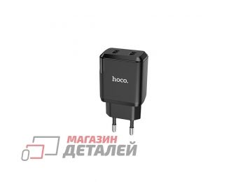 Блок питания (сетевой адаптер) HOCO N7 Speedy 2xUSB, 2.1A с кабелем Type-C (черный)