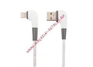 USB кабель "LP" для Apple 8 pin L-коннектор "Кожаный шнурок" (белый/коробка)