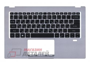 Клавиатура (топ-панель) для ноутбука Acer Swift SF114-34 черная с серебристым топкейсом (с разбора)
