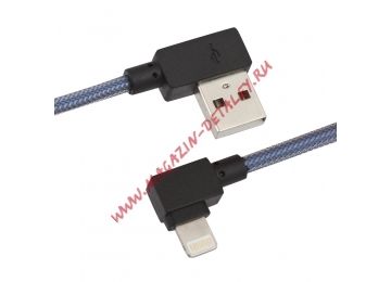 USB кабель "LP" для Apple 8 pin Г-коннектор оплетка леска (синий/блистер)