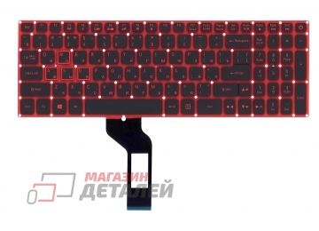 Клавиатура для ноутбука Acer Nitro 5 AN515, AN515-51, AN515-52 черная с подсветкой, красные символы
