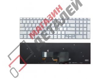 Клавиатура для ноутбука Sony Fit 15 SVF15, SVF152 серебристая без рамки с подсветкой