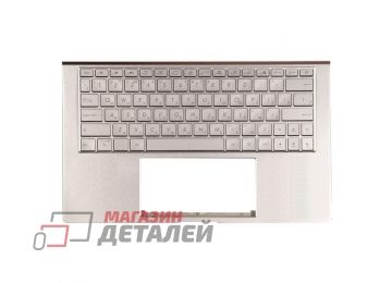 Клавиатура (топ-панель) для ноутбука Asus UX334FA, UX334FAC, UX334FL серебристая с серебристым топкейсом, с подсветкой (с разбора)