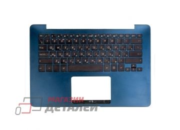 Клавиатура (топ-панель) для ноутбука Asus UX430UA черная с синим топкейсом, с подсветкой (с разбора)