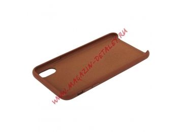 Защитная крышка для iPhone Xs Max Leather Сase кожаная (коричневая, коробка)