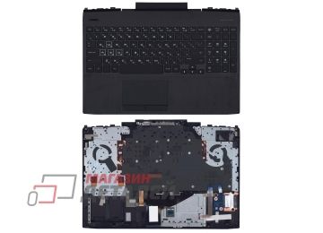 Клавиатура (топ-панель) для ноутбука HP Omen 15-DC черная с черным топкейсом (с разбора)
