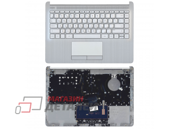 Клавиатура (топ-панель) для ноутбука HP 14-CF 14-DK серебристая с серебристым топкейсом