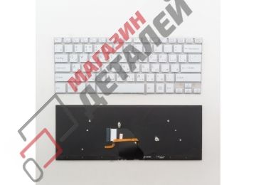 Клавиатура для ноутбука Sony SVF14 белая без рамки с подсветкой