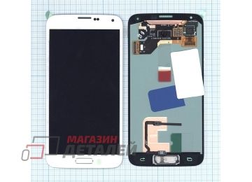 Дисплей (экран) в сборе с тачскрином для Samsung Galaxy S5 SM-G900H белый с кнопкой home