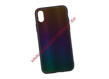 Защитная крышка "LP" для iPhone X "Rainbow Glass Case" (золотой градиент/коробка)