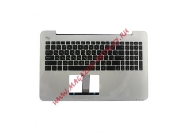Клавиатура (топ-панель) для ноутбука Asus K555LN черная с серебристым топкейсом