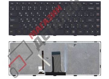 Клавиатура для ноутбука Lenovo Flex 14 черная с черной рамкой и подсветкой