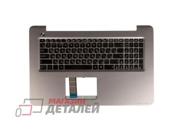 Клавиатура (топ-панель) для ноутбука Asus X756UA-3C черная с серебристым топкейсом (с разбора)