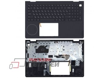 Клавиатура (топ-панель) для ноутбука Dell Vostro 3515-5456 черная с черным топкейсом, с подсветкой