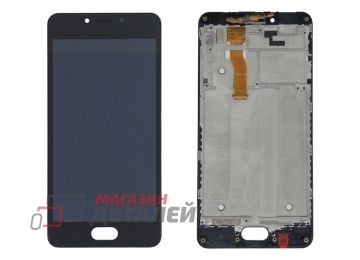 Дисплей (экран) в сборе с тачскрином для Meizu M5c черный с рамкой