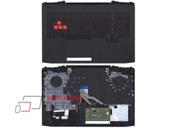 Топ-панель (топкейс) в сборе с клавиатурой для ноутбука HP Omen 15-CE черная с черным топкейсом, с подсветкой