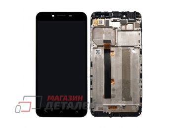 Дисплей (экран) в сборе с тачскрином для Asus ZenFone 3 Max ZC553KL черный с рамкой (с разбора)