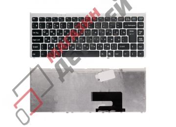 Клавиатура для ноутбука Sony Vaio VGN-FW, VGNFW черная с серебристой рамкой, большой Enter