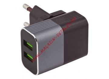 Блок питания (сетевой адаптер) LDNIO 2 USB выхода 2,4А Quick Charge 3.0 + кабель Micro USB A2206 черный, коробка