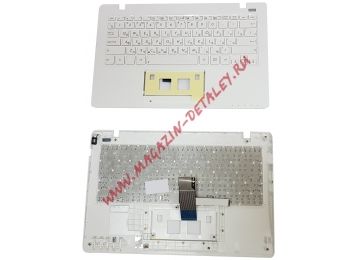 Клавиатура (топ-панель) для ноутбука Asus F200CA, F200LA, F200MA белая с белым топкейсом