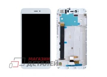 Дисплей (экран) в сборе с тачскрином для Xiaomi Redmi Note 5A белый с рамкой (Premium LCD)