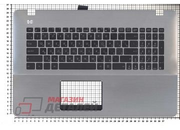 Клавиатура (топ-панель) для ноутбука Asus X751 серная с серебристым топкейсом
