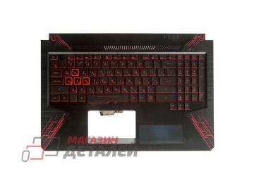 Клавиатура (топ-панель) для ноутбука Asus ROG GL503V, GL503VD черная с черным топкейсом с красной подсветкой без тачпада (с разбора)