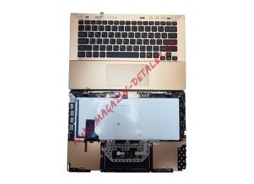 Клавиатура (топ-панель) для ноутбука Sony Vaio SVS13, SVE13, SVS13A черная с золотым топкейсом